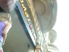 pink top and white mini skirt thong upskirt window shopping