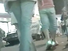 Sexy upskirt video of a slutty woman in a white skirt