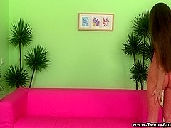 Teen in fishnet bodystocking takes hard anal