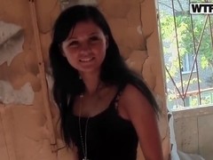 Petite teen Bella gets naked and takes on dick