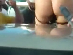 Skinny girl undresses and flaunts her flexible body in public