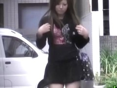 Exotic sweet Japanese bitch is walking in the street during quick sharking encounter