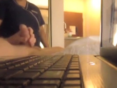 Hotel maid comes in and watches him jerk off
