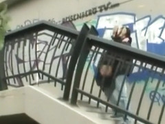 Brunette in Black Down Jacket Sex in Forest