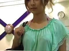 Perfect Japanese gets a creampie in massage voyeur action