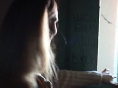 Hawt non-professional cutie getting her hairless twat fucked on balcony