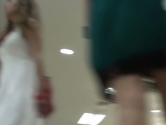 Boutique upskirt duo shows their panties for a spy cam