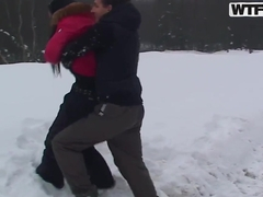 A couple spends a romantic day at a ski lodge