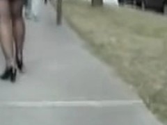 Candid amateur in sheer pantyhose and short skirt 01s