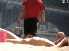 Hidden beach camera clip of blond and brunette nudist girls
