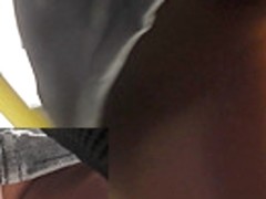 Spycam upskirt carefully got under the jeans mini skirt