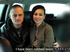 Fake taxi driver in threesome with couple