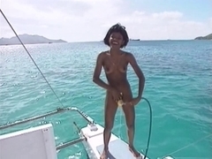 A Black bitch fuck with her white boyfriend on yacht