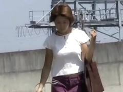 Hot Asian milf gets a nasty skirt sharking on a sunny day.
