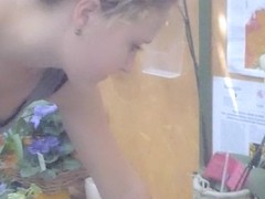 Blonde with charming face shows no less hot downblouse