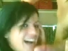 Brunette girlfriend sucks cock and gets slammed on cam