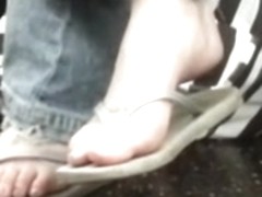 Candid Nerdy Teen Flip-Flop Feet Shoeplay on Bus
