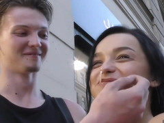 HUNT4K. Pretty brunette fucked by stranger to earn cash for ring