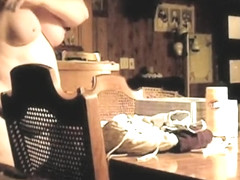 Fat Chrissy putting on bra