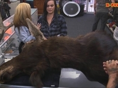 Lesbian couple desperately needs money fuck with pawnkeeper