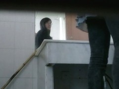 Asian student black hair bitch taking a piss