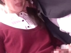 Japanese whore sucks dick in a public bus