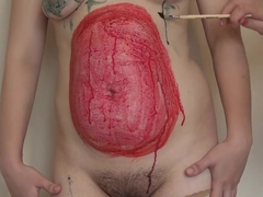 Amateur body art in lesbian sexual games, masturbation for a girlfriend in early pregnancy.