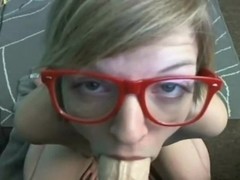 Nerdy honey gagging deep