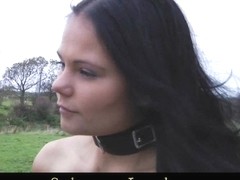 Naked leashed slave girls tortured out in the cold